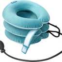 Cervical Neck Traction Device for Neck Pain Relief - Inflatable Neck Stretcher Traction Collar for Neck Decompression - Best Home Use Neck Brace Pump (Blue Plush)