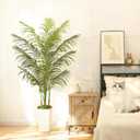 UPBUD Artificial Palm Tree, 6FT Tall Large Fake Tropical Areca Plants with White Tall Pot & 15 Artificial Leaves, Realistic Faux Palm Trees for Home Patio Poolside Office Porch Garden Decor