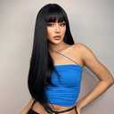 MAGQOO Black Wig with Bang Long Straight Black Wigs for Women Girls Heat Resistant Hight Density Synthetic Wigs (Black)
