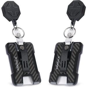 2 Pack Retractable Badge Holder with Belt Clip,Heavy Duty Retractable Keychain with Tactical ID Card Holder (Holds 4 Cards),Carbon Fiber-Texture, with 31.5”Badge Reel