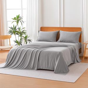Basics Jersey Microfiber 4-Piece Sheet Set, Wrinkle Free and Easy Fit, 1 Flat Sheet, 1 Fitted Sheet and 2 Pillowcases, King, Grey