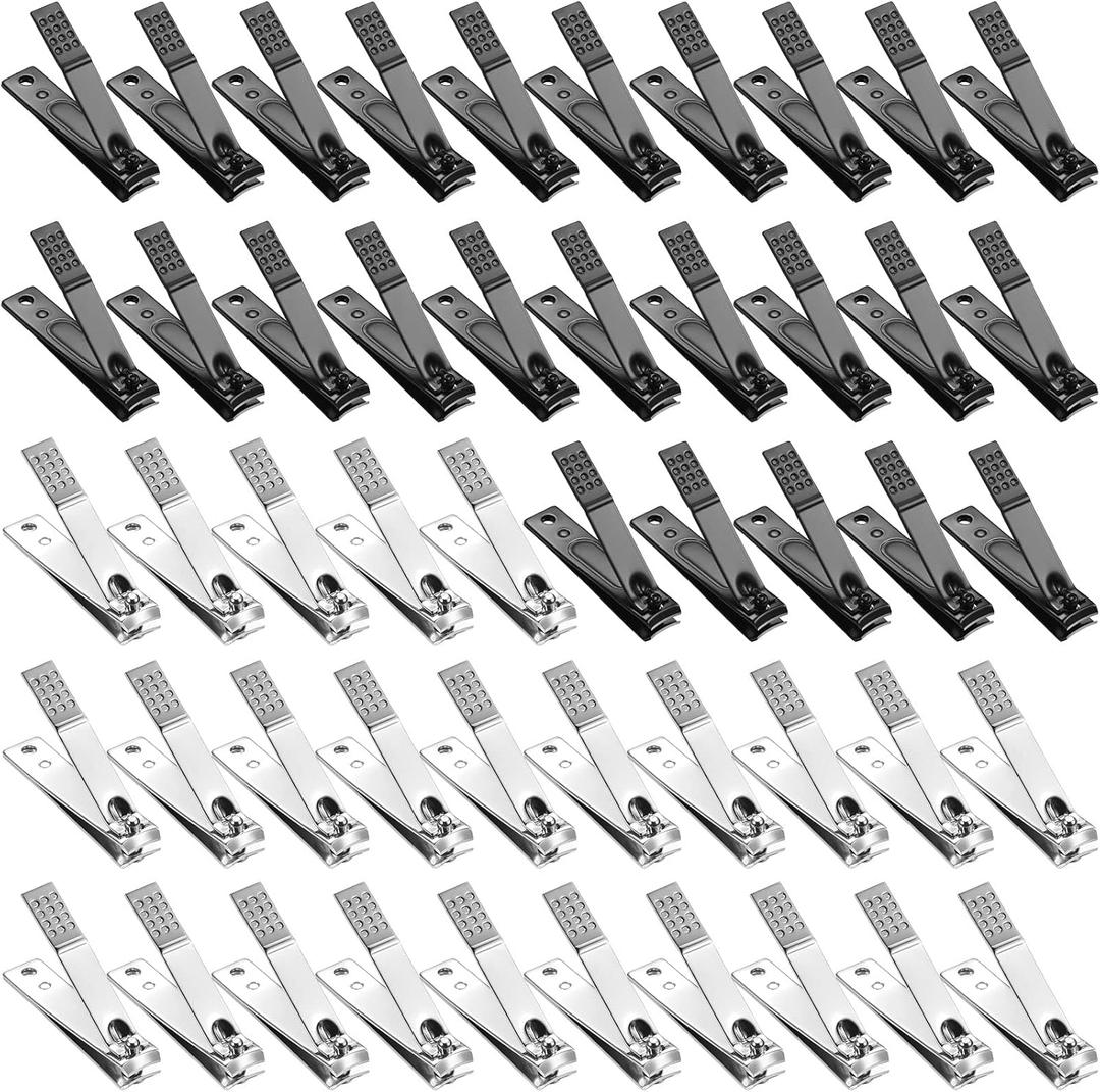 50 Pieces Nail Clipper Set Fingernails and Toenail Clipper Stainless Steel Nail Cutter for Women Men Thick Nails, Black and Silver