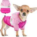 FUAMEY Puppy Puffer Jacket, Warm Padded Pet Snow Vest, Cute Windproof Dog Clothes, Waterproof Outdoor Lightweight Small Dog Hoodie, Chihuahua Poodles Yorkshire Pet Apparel Medium/16 (Pink)