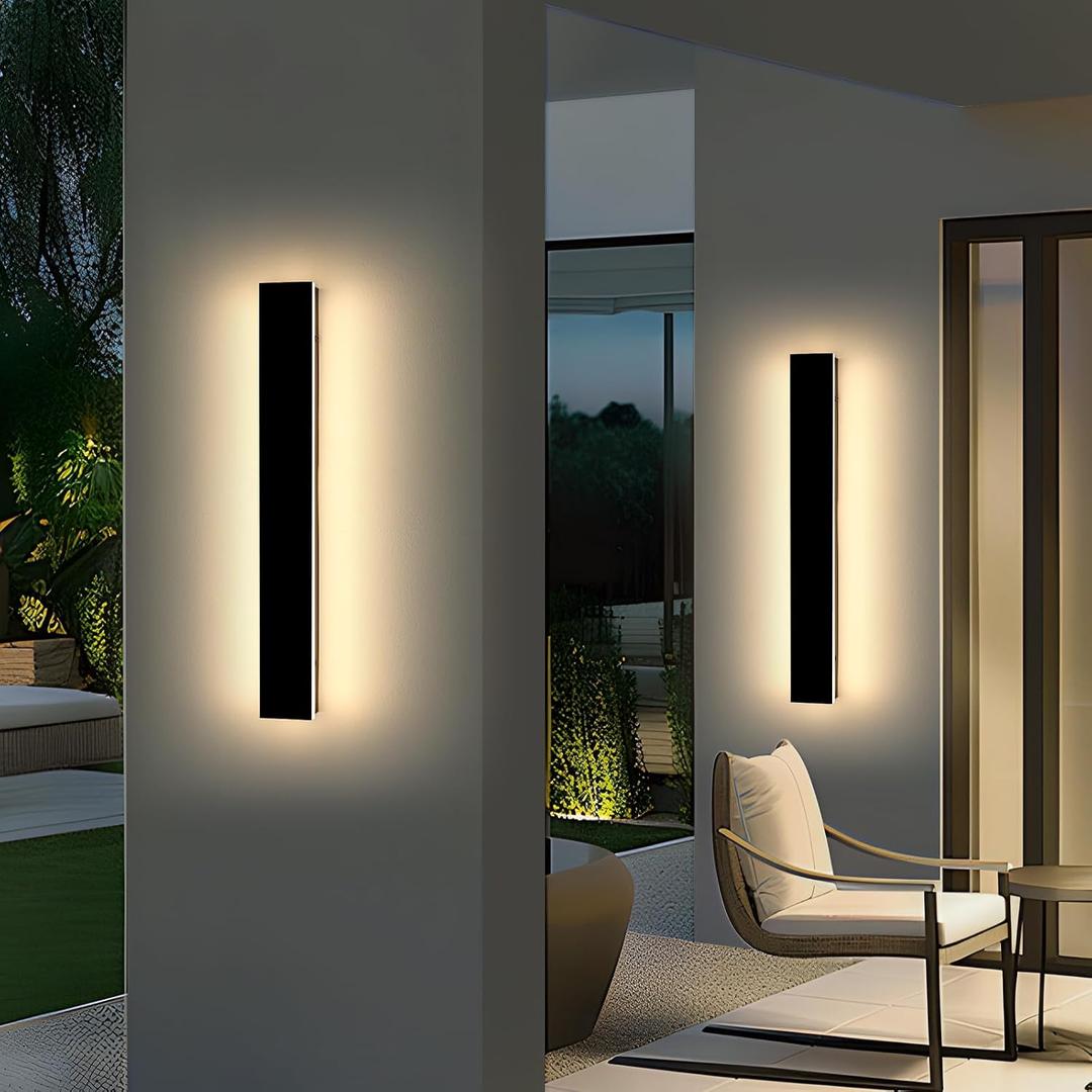 Mikeru 2 Pack 23.6inch Modern Outdoor Wall Sconce, 3000K/4500K/6000K 3 Color Temperature LED Exterior Light Fixtures, Modern Long Porch Lights Wall Sconce for Garage, Doorway, Porch, Patio