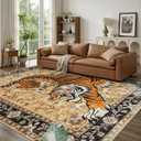 DCX Washable 9x12 Tiger Area Rug, Brown Vintage Animal Rug for Living Room, Soft Low Pile Carpet, Kid & Pet Friendly with Rubber Back Non Slip, Stain Resistant Rug for Bedroom Dining Room Office