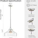 WUZUPS Chandelier Rustic Farmhouse Industrial Round Ceiling Pendant LED Light Fixture with Clear Glass Shades for Dining Room Kitchen Island Foyer Entryway, H 11.8" W 15", E26 Base, Brushed Nickel, 4 Lights