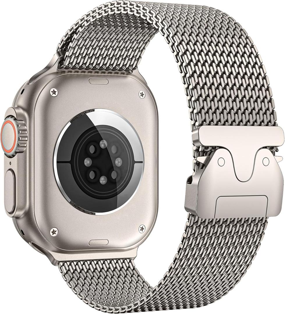 Milanese Mesh Loop Compatible with Apple Watch Bands for Men Women, Stainless Steel Mesh Loop with Parachute-style Buckle for iWatch Ultra 2 Series 10 9 8 7 6 SE 5 4 3 (44mm/45mm/46mm/49mm/(42mm Series 3 2 1), Natural)
