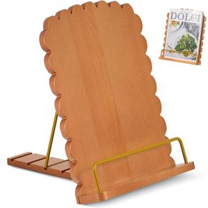 Cookbook Stand for Kitchen Counter, Adjustable Angle Wave Edge Wooden Cookbook Holder for Convenient Cooking, Recipe Book Holder Fits Tablets, Perfect Cooking Gifts for Women