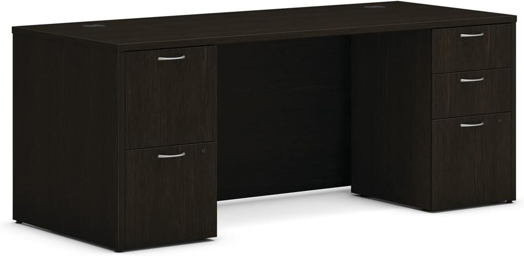HON MOD Executive Office Desk with Drawers, Modern Computer Desk with Double Pedestals, Home Office, 72" W, Java Oak