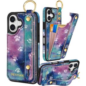 Petitian for iPhone 16 Plus Wallet Case - Women Girls Cute Girly Aesthetic Unique Design Leather Credit Card Holder Cardholder Stand Wristband for iPhone 16 Plus, Cat Paw