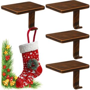 BlissfulTie Christmas Stocking Holders for Mantle Set of 4, Stocking Hangers for Mantel Weighted, Heavy Duty, Flat, for Garland, Fireplace, Wall (Bronze)