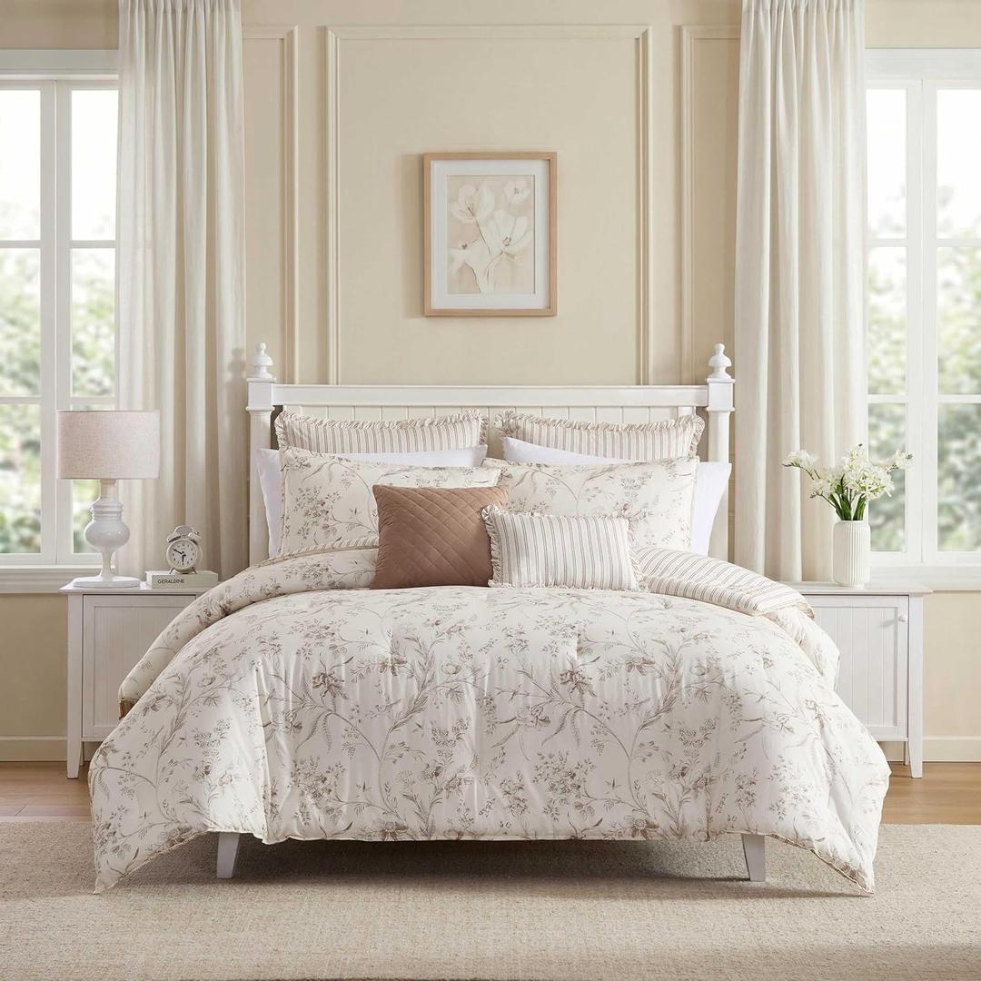 Laura Ashley - Reversible Cotton King Comforter Set with Sham & Pillows