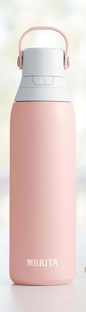 Brita Stainless Steel Premium Filtering Water Bottle, BPA-Free, Reusable, Insulated, Replaces 300 Plastic Water Bottles, Filter Lasts 2 Months or 40 Gallons, Includes 1 Filter, Rose - 20 oz