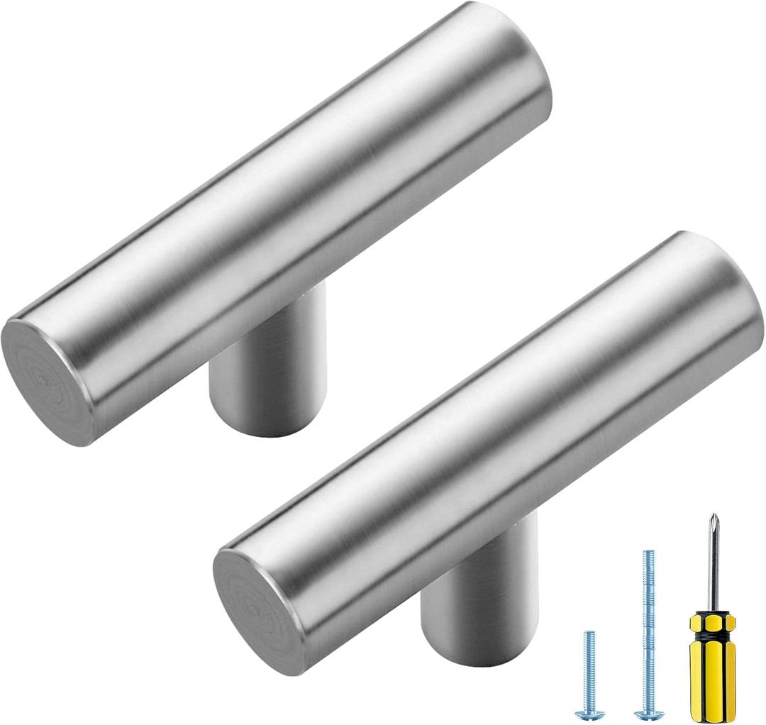 Ravinte 10 Pack Brushed Nickel T Bar Cabinet Knobs 2 Inch Dresser Knobs Silver Single Hole Drawer Knobs Cabinet Handles
