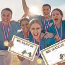 Cunno 15 Pcs Derby Medals with Award Certificate Race Car Trophy Gold Metal Award Medal with Neck Ribbon Prizes Winner Champion Trophies Prize Event Tournament Gifts