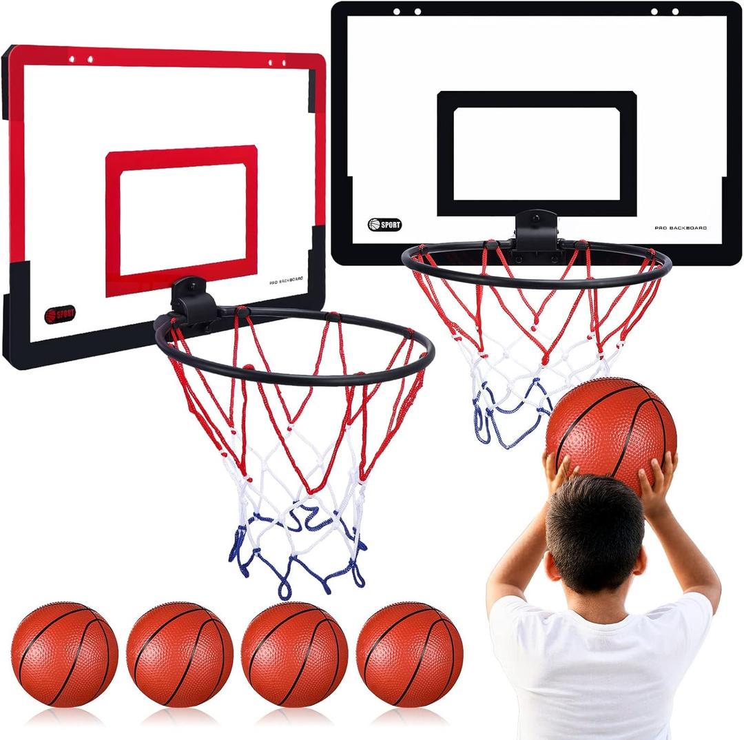 Sosation 2 Pcs Mini Basketball Hoop with 4 Basketball, Sticky Hook, Pump, Indoor No Drilling Basket Ball Hoop Decompress Game for Kid Adult Gift