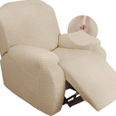 YEMYHOM 4 Pieces Stretch Recliner Slipcover Latest Jacquard Recliner Chair Cover with Side Pocket Anti-Slip Fitted Recliner Cover Couch Furniture Protector with Elastic Bottom (Recliner, Beige) (1 Seater)