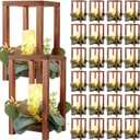 24 Set Wooden Wedding Lantern Centerpiece, Lantern Candle Holder for Farmhouse Candle Lantern for Table Fireplace, Perfect for Table Decoration & Country Barn Weddings(No Candles & Flowers)