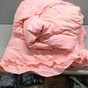 Pink Ruffle Comforter Set Full/Queen Size, 3 Pieces (1 Ruffled Comforter and 2 Pillowcases) Farmhouse Shabby Chic Style with 2 Layers Ruffle, Solid Color Lightweight Fluffy Bedding Sets for All Season