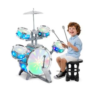 Drum Set for Kids 1-3, Jazz Drumset for Toddler 3-5 Vibrant Aurora Light with 5 Pcs High Drums, Musical Instruments Toy for Age 5-7 Year Old Boys Girls