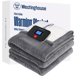 Westinghouse Electric Blanket Full, Flower Jacquard Heated Blanket Full Size with 10 Heating Levels and 1-12 Hours Auto-Off, Flannel to Sherpa Reversible, Machine Washable (72" x 84", Light Grey)