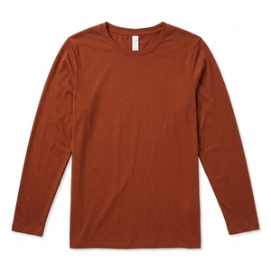 ODODOS Women's Long Sleeve Tunic Top - Ultralight Soft Breathable Side Slit Basic Tee Yoga Workout T-Shirt, Rust Red, Medium