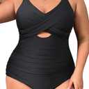 Daci Plus Size One Piece Swimsuits - Tummy Control Bathing Suit for Women Cutout Swimwear (Black, 18W)