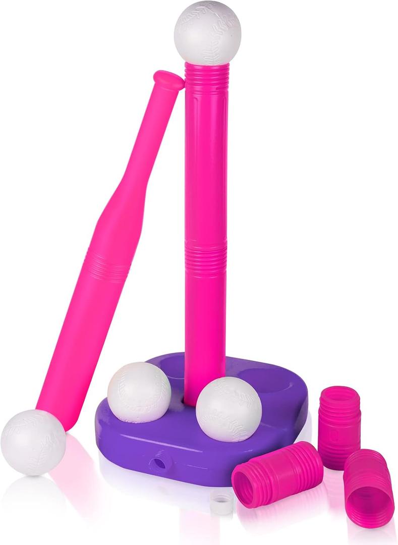 Liberry Tball Set for Toddlers with Adjustable Height Tee Ball Stand, Weighted Base and Kids Baseball Bat, Sports Game Toys Christmas Birthday Gift for Boys Girls Ages 3 4 5 (Pink)