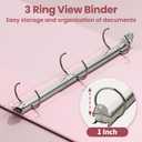 SUNEE 3 Ring Binder 1 Inch 4 Pack, Clear View 1" Binders Three Ring PVC-Free (Fit 8.5x11 Inches) for School or Office Supplies, Assorted Pastel