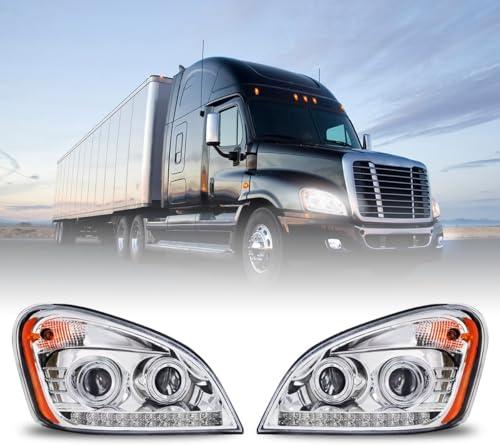 Silver Projector Haloge Headlights Fit For Freightliner Headlights for Cascadia 2008-2017,Replacement Headlamp DOT and SAE Approved