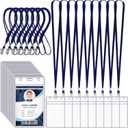 Marspark 100 Pcs ID Badge Holder with Lanyard Lanyards for ID Badges Resealable Flat Neck Name Tag with Clip Waterproof Plastic Clear Badges Bulk for School Office Supplies (Dark Blue)