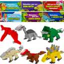 JOYIN 24 Packs Valentines Day Cards with Dinosaur Building Blocks for Gifts Party Favor, Classroom Exchange Prize, Valentines Greeting Cards