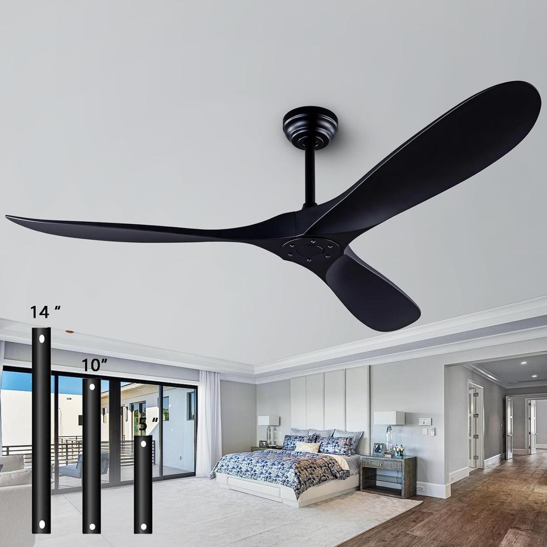 60 Ceiling Fans with Remote Control, No Lights, Modern Reversible DC Motor Indoor Outdoor 3 Blade Ceiling Fan for Patio, Living Room, Bedroom and Farmhouse (Black)