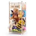 GLDZI Stuffed Animal Storage Zoo with Wheels, Wooden Stuffed Animal Organizer with Elastic Cords, Space Saving Toy Plushies Storage Holder for Playroom, Bedroom, Living Room(Burlywood, Small)
