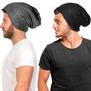 Geyoga 2 Pcs Silk Satin Bonnet for Sleeping Men Silk Satin Beanie with Adjustable Elastic Band for Curly Hair(Black, Dark Grey) (One Size-Medium)