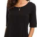 Women's Casual T Shirts Cotton Mid Sleeve Summer Basic Tunics Tee Tops Fashion (Black, XXXL)