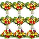 Hotop 36 Pcs Light up Hawaiian Flower Centerpieces for Tables Hibiscus Bouquet Palm Leaves and Light Up Centerpieces for Tables