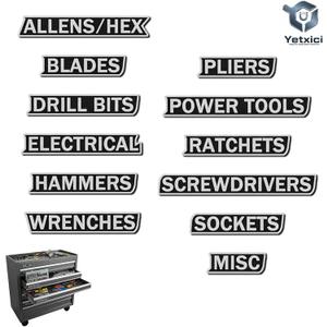 12 Pack of Magnetic Toolbox Labels, 3D-Printed Tool Box Labels, General Tool Box Organize Accessories, Reusable Tags for Steel Toolboxes, Carts, Drawers, and Cabinets(Black)