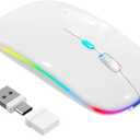 AZMALL LED Bluetooth Wireless Mouse for MacBook Air Mac Pro Laptop Computer iPad, Rechargeable Silent Light-Up Mouse Jiggler Optical Dual Mode BT5.2 & USB-A/USB-C for Students, Kids, Girls, Boys - White