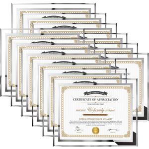 Hoikwo 8.5 by 11 Picture Frames, 12 Packs 8.5x11 Silver Glass Certificate Frames for 8.5 x 11 Document Diploma Award, Only for Tabletop Display Vertically or Horizontally