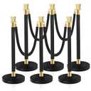 Black Stanchion, 5 ft Black Velvet Rope Red Carpet Ropes and Poles, Stainless Steel Stanchions Post Used for Theaters, Parties, Wedding, Exhibition, 6PCS