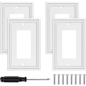 White Modern Decorative Wall Plate Light Switch Cover Decorator Outlet Covers Rocker Switch Plates Bamboo Fiber Material Wall Plates for Kitchen Bathroom (1 Gang Single Decorator-4 Pack)