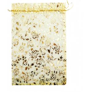 8 x 12 Inch 100 Drawstring Heart Flower Bags Organza Jewelry Gift Pouch Candy Pouch Drawstring Wedding Favor Bags (Gold Flower)