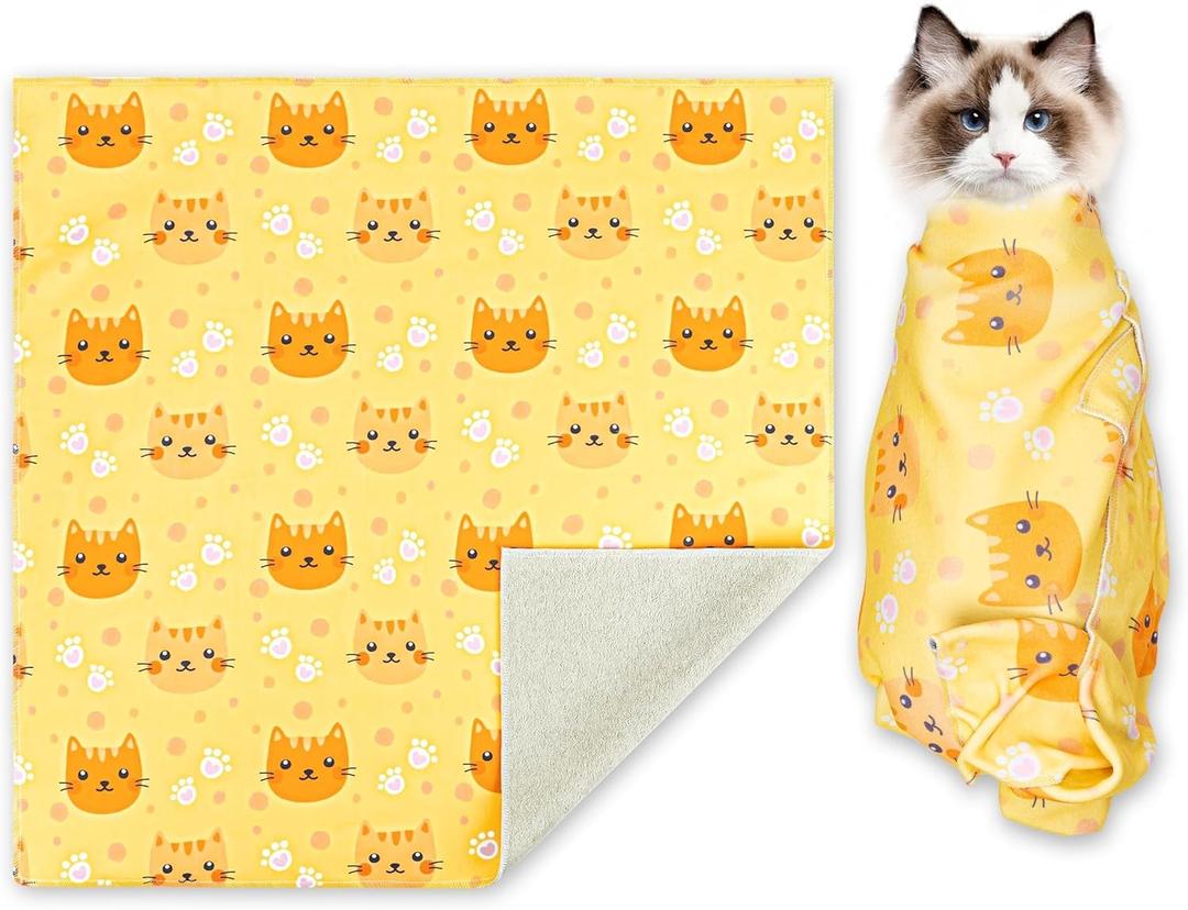 27.5 Inch Cat Grooming wrap Fabric for Cats Cat wrap for Cutting Nails Pet Grooming Adhesive Restraint Cloth for Calming Anti-Runaway Scratch Bitten Multifunctional Supplies