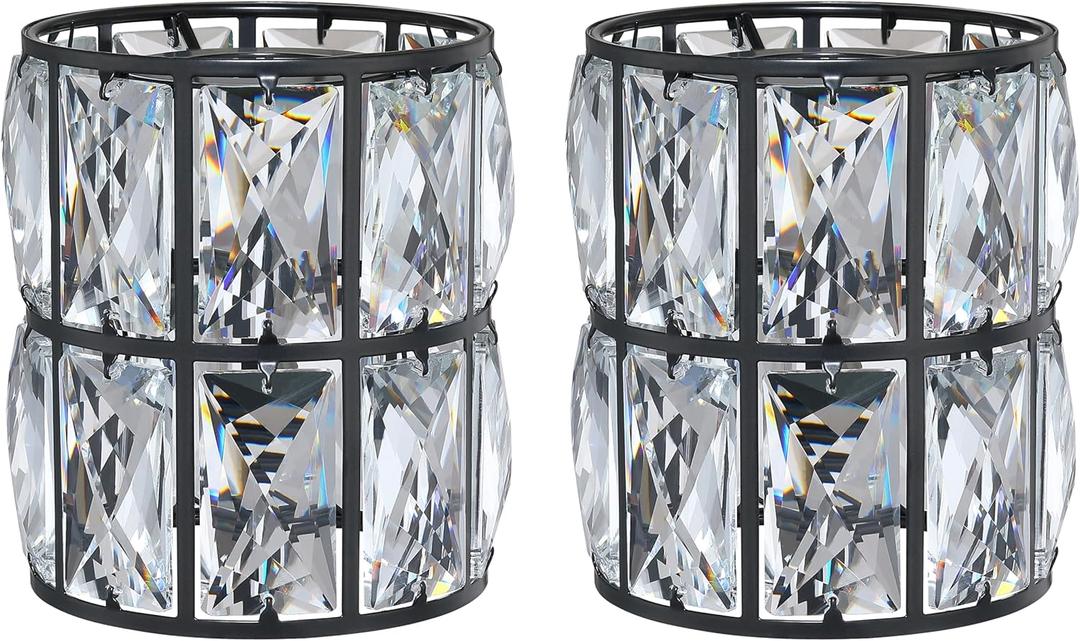 Doraimi Lighting 2 Pack Crystal Shade Replacement,Ceiling Fan Light Drum Lampshades Chrome Finish for Chandelier Vanity Lights Wall Sconces Pendant Light,1.66" Fitter Size 5" high*4.6" Diameter