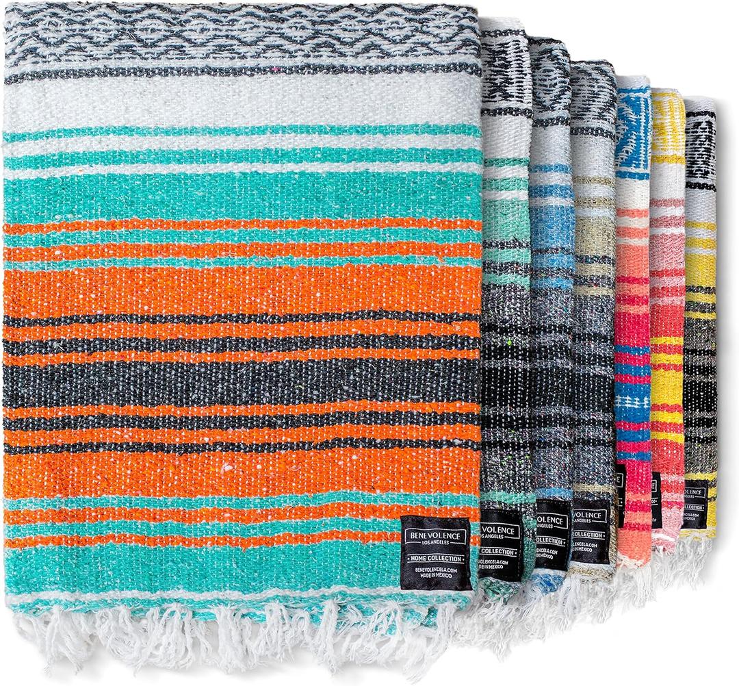 Benevolence LA Authentic Handwoven Mexican Blanket | Yoga Blankets, Outdoor, Picnic, Beach, Camping | Equestrian Saddle | Serape 50x70 inches - Mandarin, Pack of 1