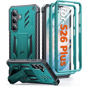 FNTCASE for Samsung Galaxy S26+ Plus Case: with Kickstand | 2 Front Frames | Built-in Screen Protector Military Grade Drop Proof Protection Rugged Protective Phone Case for S26 Plus 6.7 Inch Green