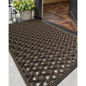 Color&Geometry Door Mat Outside Entrance with Drainage, Rubber Heavy Duty Dirt Trapper Waterproof Outdoor Welcome Mat, Outdoor Mats All Weather for Front Back Door Patio Entryway Entry, 19"X30" Brown