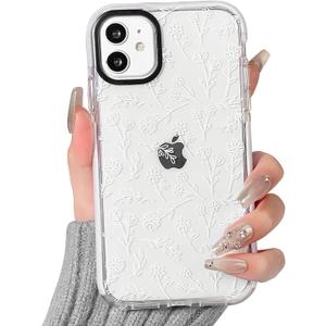 NITITOP Compatible for iPhone 11 Case Cute Flower Floral Clear for Women Girl Ultra Slim Crystal Shockproof Soft TPU Anti-Yellow Protective Phone Cover - White