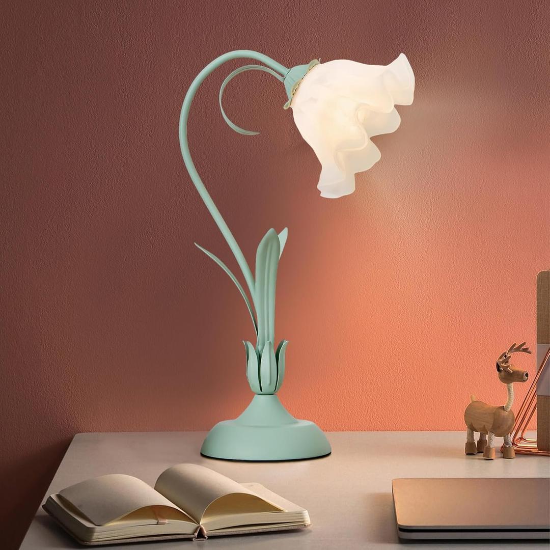 Table Lamp Flower Shaped Atmosphere Night Light Modern Bedside Lamp Elegant Bedside Nightstand Lamps for Bedside, Living Room, End Table,Dining Room Tabletop (Green)